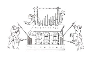 Manually operated organ from the 12th century, historical, digitally enhanced reproduction of a