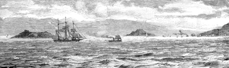 San Francisco Bay seen from the Golden Gate, America, Historical, digitally enhanced reproduction