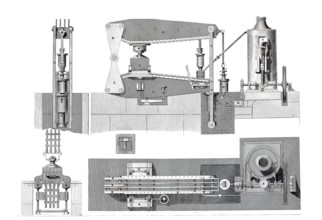 Wilson's machine for pressing metal into moulds, historical, digitally enhanced reproduction of a