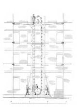 Brick conveying machine, historical, digitally enhanced reproduction of a model from around 1860
