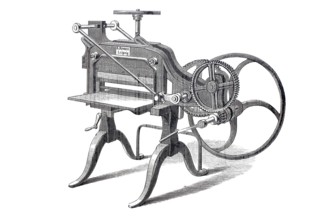 Improved paper cutting machine by K. Krause, historical, digitally improved reproduction of a model