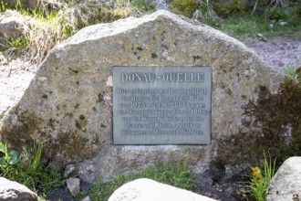 Information board at the source of the Breg, the furthest source of the Danube at the Kolmenhof in