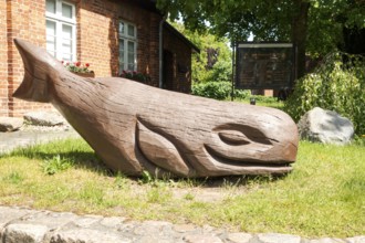 Wooden art at the local history museum, town centre, Baltic resort Rerik, Baltic Sea, Rostock