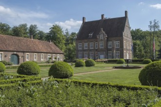 Inner courtyard of Haus Welbergen, Ochtrup, Münsterland, North Rhine-Westphalia, Germany