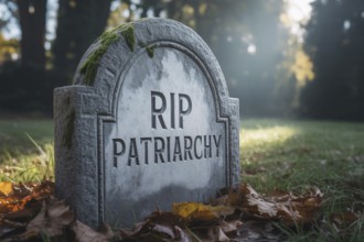 Photorealistic gravestone engraved with RIP Patriarchy. Concept for feminism and social change.