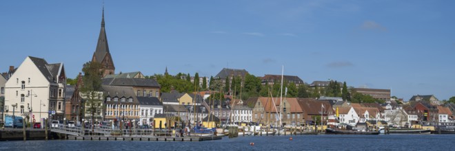 City view with St. Marien church, harbour, Flensburg, Flensburg Fjord, Baltic Sea,