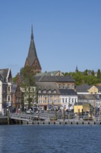 City view with St. Marien church, harbour, Flensburg, Flensburg Fjord, Baltic Sea,