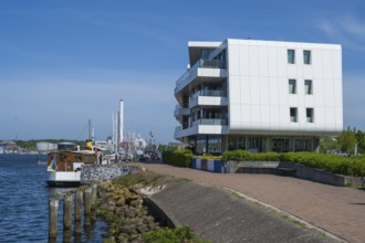 Modern commercial building on the promenade, harbour, Flensburg, Flensburg Fjord, Baltic Sea,