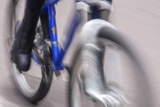 Man riding a bicycle, Photo with motion blur, City of Quito, Pichincha province, Ecuador, South