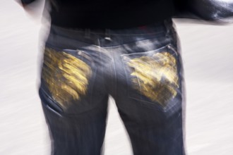 Woman walking in street, Photo with motion blur, City of Quito, Pichincha province, Ecuador, South