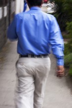 Man walking in street, Photo with motion blur, City of Quito, Pichincha province, Ecuador, South