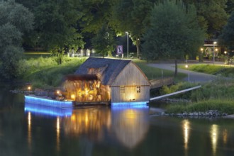 Ship mill on the Weser illuminated Minden Germany