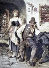 Unfounded jealousy, a couple with differences, after a painting by Hugo Kauffmann, illustration,