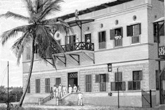 The post office in Dar es Salaam, Tanzania, former German East Africa, Illustration from 1894,