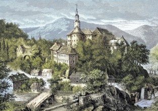 Weesenstein Castle in Saxony, Germany, illustration, published 1890, reproduction, digitally