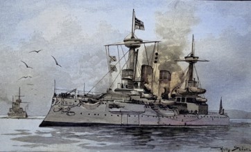 The German armoured ship, the Brandenburg, illustration, published 1890, reproduction, digitally