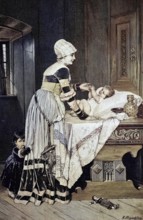 The youngest, mother with two children, after a painting by R. Benschlag, illustration, published