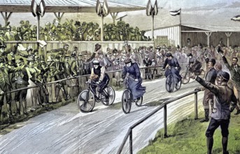 The first woman's race on the race track in Halensee near Berlin, Germany, illustration, published