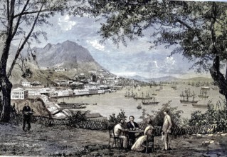 View of Victoria, part of Hong Kong Island, Illustration from 1894, Reproduction, digitally