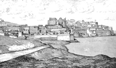The Spanish city of Melilla, part of Africa, in 1880, autonomous city, illustration from 1894,