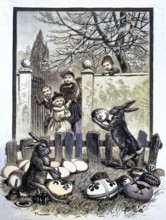 Symbolic for Easter, Easter bunny, Easter rabbit or Easter bunny painting Easter eggs for the