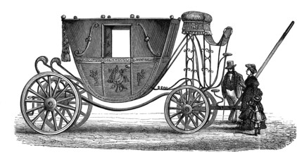 Horse-drawn carriage, coach of Louis XVI, France, 1780, illustration from 1894, reproduction,