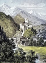 The remains of Arnoldstein Castle and Monastery, Austria, Carinthia, Illustration from 1894,