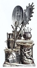 Toilet equipment from ancient Rome, hygiene articles, Italy, illustration from 1894, reproduction,