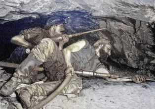 Mine, mining of slate, copper slate, miners, removal, with chisels, mine in Mansfeld, near Goslar,