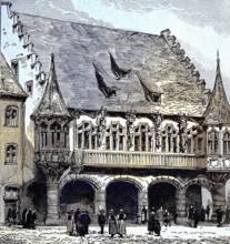 The old town hall in Freiburg, Breisgau, Germany, Illustration from 1894, Reproduction, digitally