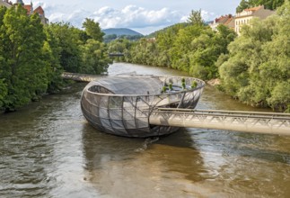 Murinsel floating island on the river Mur, Graz, Austria