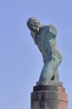 Sculpture Raftsman by Rob Krier 1989, monument to the historical tradition of rafting on the river