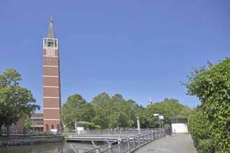 City church built in 1968 on the River Enz, Pforzheim, Northern Black Forest, Black Forest,