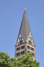 Church tower of the Herz-Jesu-Kirche built in 1894, Ettlingen, Black Forest, Northern Black Forest,