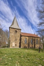 Volmerdingsen Protestant Church, Neo-Gothic architectural style, sandstone building, bare winter