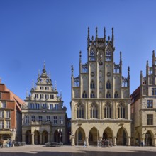 Historic town hall, Gothic architecture, Old town, Historic buildings, Gables, Blue cloudless sky,