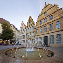 Old market square with fountain and town houses, Bielefeld, East Westphalia-Lippe, North