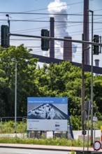 Construction site sign for thyssenkrupp Steel's first direct reduction plant, the climate-neutral