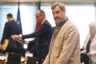 Markus Söder (CSU Chairman and Minister-President of Bavaria) in front of the consultation between