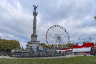 Bordeaux city, ferris wheel near monument aux girondins, a memorial to the girondists, a political