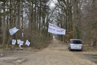 View of a march to Hambach Forest, with banners to draw attention to the threat of deforestation.