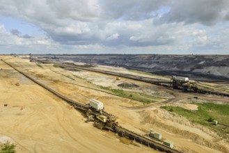 View into the opencast mine... Lignite (Garzweiler, North Rhine-Westphalia, Rhenish mining area),