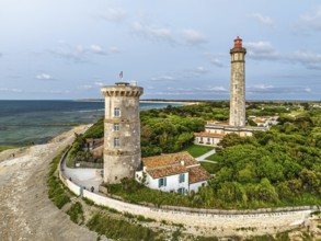 WHALE LIGHTHOUSE from a drone, Saint-Clement-des-Baleines, Atlantic, France