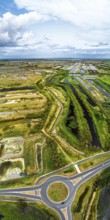 Panorama of The Lilleau des Niges National Nature Reserve from a drone, The salt marshes,
