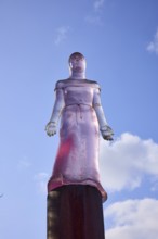 Mechthild von Magdeburg, sculptor Susan Turcot, sculpture, transparent plastic, blue sky, cumulus