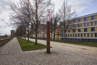 Mechthild von Magdeburg, sculpture, transparent plastic, sculptor Susan Turcot, lawn, bare winter