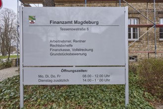 Tax office sign, employees, pensioners, legal remedies, tax office, enforcement, property