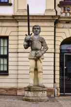 Roland figure, sculptor Martina Seffers, historic city centre, sandstone building, façade, diffuse