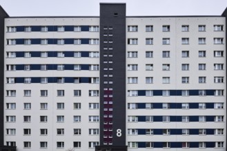 Residential building, high-rise building, residential silo, façade with windows, diffuse light,