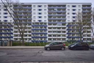 High-rise buildings, residential buildings, residential silos, facade, window, balcony, car park